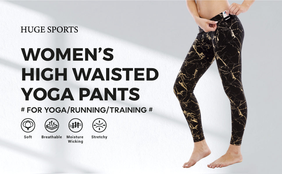 HUGE SPORTS Women's High Waisted Tummy Control Yoga Leggings with Pocket Running Workout Pants Active Tights