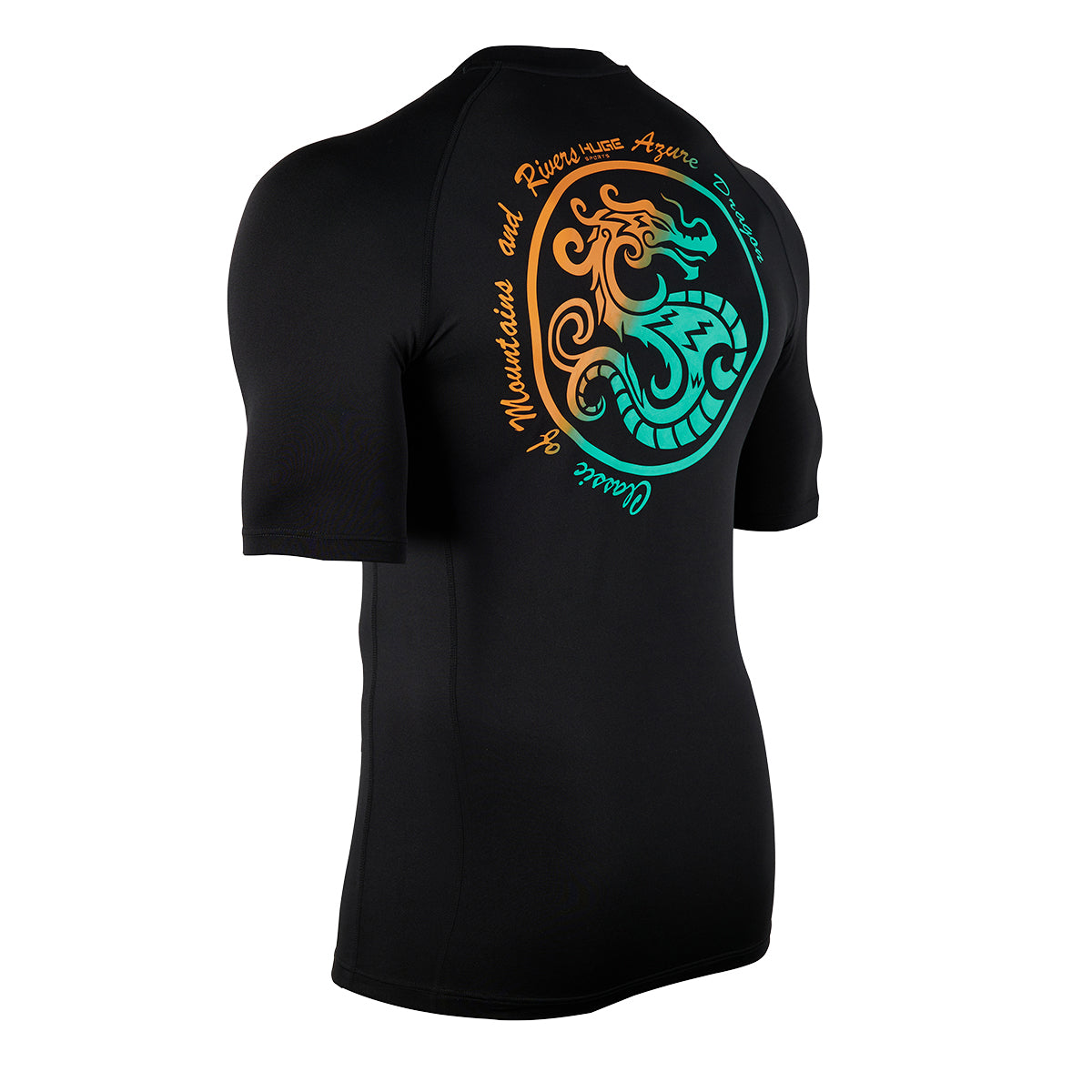 Land to Water Short-Sleeves Rash Guard - Black Azure Dragon