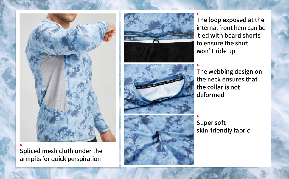 Super Stretchy Long-Sleeves Rash Guard - Navy Tie Dye AOP